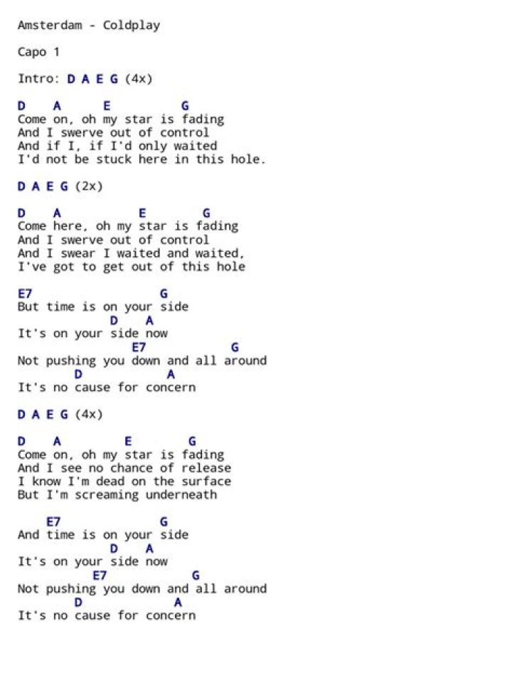 Amsterdam by Coldplay Chords and Melody