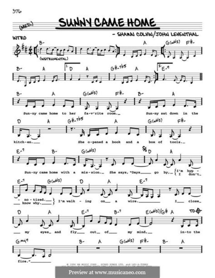 Sunny Came Home by Shawn Colvin Chords and Melody